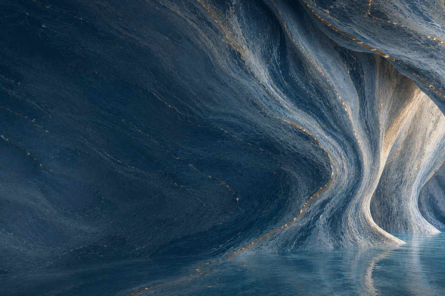 Cueva con formas onduladas azules
